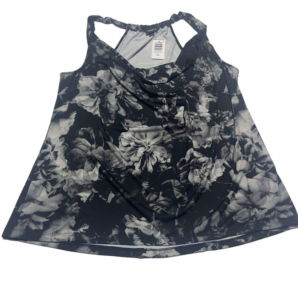 Torrid Cowl Neck Tank Top Dark Floral Black Gray Blouse Sleeveless Size 2X NWT